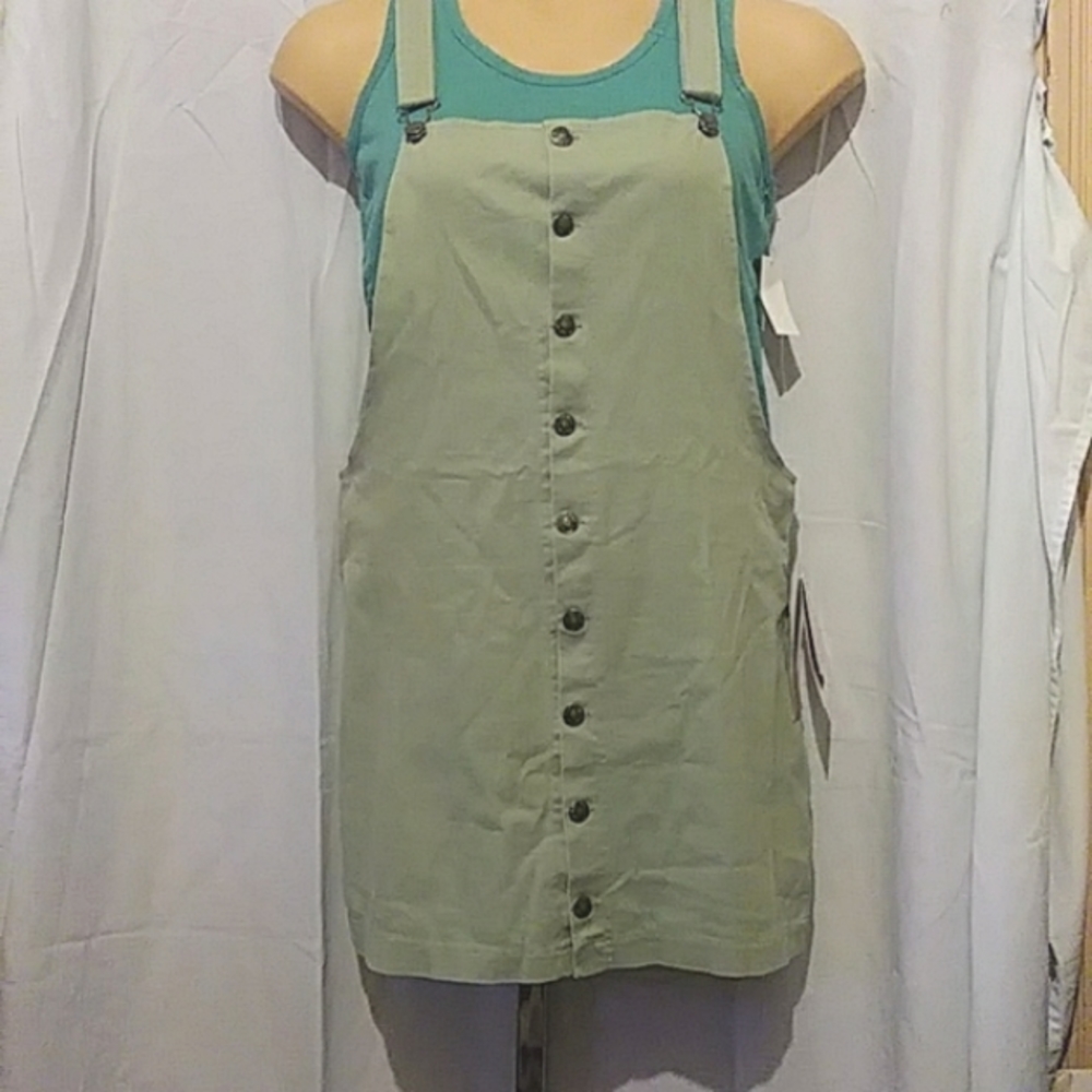 HOT KISS Green Twill Skirtail Overall Jumper dress. Jr. size 9 New w/tags
